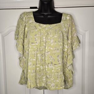 Lush Shirt Top Blouse Square Neck Womens Medium Light Green Flowy‎ Feminine